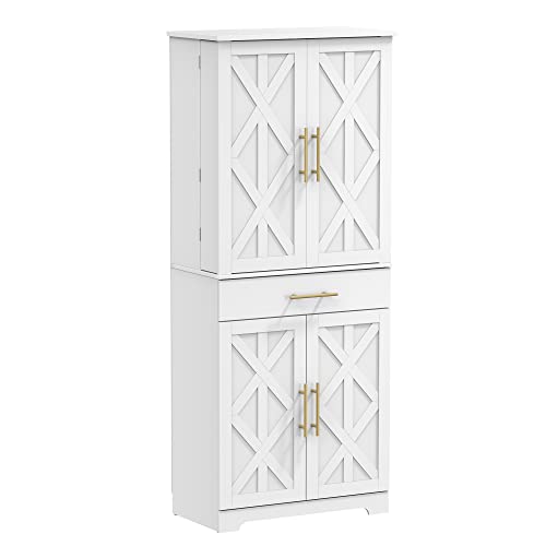 Hzuaneri Kitchen Pantry Cabinet, 72" Storage Cabinet With Doors And Adjustable Shelves, 1 Large Drawer, Freestanding Buffet Cupboards Sideboard For Kitchen, Living Room, Dining Room, White Pt02403X #TOP6