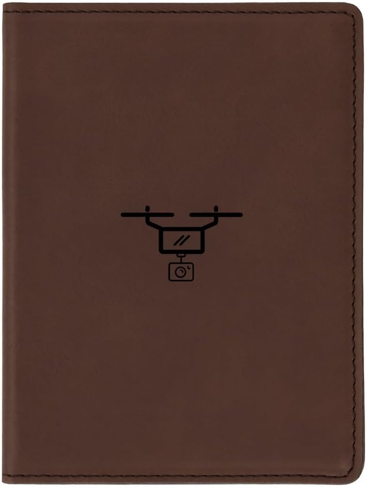 Drone Camera Engraved Brown Leather Passport Holder, Travel Wallet, Slim Passport Case for Women and Men, Passport Cover with Card Slots