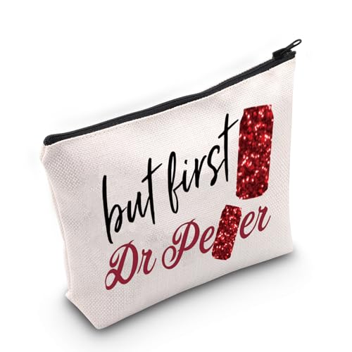 LEVLO Funny Drinks Lover Cosmetic Make Up Bag Drinks Fans Gift But First Drink Makeup Zipper Pouch Bag For Friend Family (First Pepper)