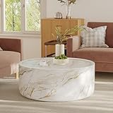 Zvivofla 31.5“ Round Coffee Table Faux Marble Drum Coffee Table Modern Circle Coffee Tables, Fiberglass Center Table Tea Table for Small Place or Living Room. No Assembly Required