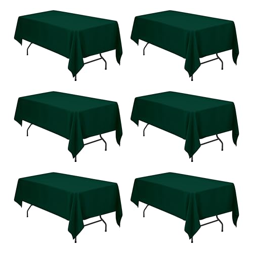 Image of BRILLMAX 6 Pack Hunter Green Tablecloths 60 x 102 Inch for 6ft Rectangle Tables - 150 GSM Polyester Fabric, 15 inch Standard Drop, Water, Stain & Wrinkle Resistant Cloth Cover for Wedding Dining Buffet