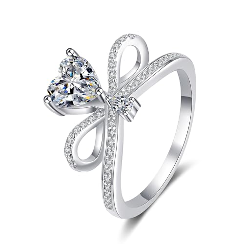 Bague moissanite 1ct motif cœur et nœud cadeau d'anniversaire