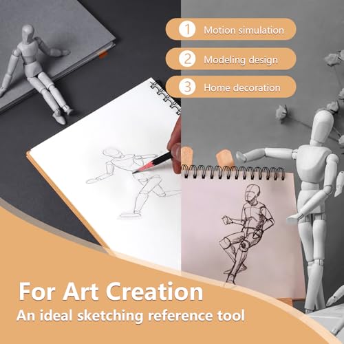 2-Pack 8" Wooden Mannequin Figures Artists Body Dolls Statue Human Action Drawing Model Posable Mini Art Manikin Stop Motion Figure, Wooden Dummy Gifts for Drawing, Painting, Sketching/Grey