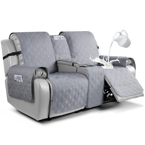 Image of VANSOFY Loveseat Recliner Cover with Console 100% Waterproof Sofa Slipcovers Non-Slip Reclining Couch Cover Split Sofa Covers Furniture Protector for Pets, Dogs(Light Gray)