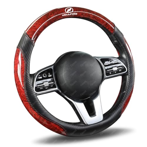 ヴェルファイア(VELLFIRE) ハンドルカバー ツートンカラー ハンドルカバー ヴェルファイア 20系 30系 40系 薄型グリップ ステアリングカバー ハンドル 保護カバー おしゃれ滑り止め 内装 四季対応 全車種対応タイプ(レッドウッド調 + ブラ