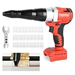 Cordless Pop Rivet Gun Kit, Compatible with Milwaukee Battery, Electric Rivet Gun with Light, Includes 1/8", 5/32" Nozzles, Gloves & Wrench, for Riveting Metal, Plastic, and Leather
