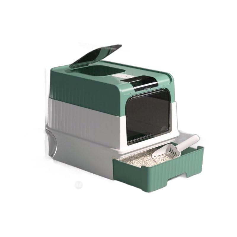 Caja de arena para gatos hermética BY-4202 verde, ideal para salones limpios y sin polvo
