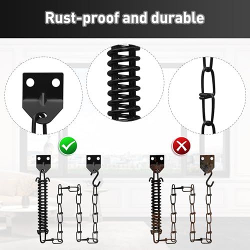 Door Stopper Chain, Screen Door Chain and Spring to Protect Doors, Wind Chain for Storm Door to Protect Windows, Black(2-Pack)
