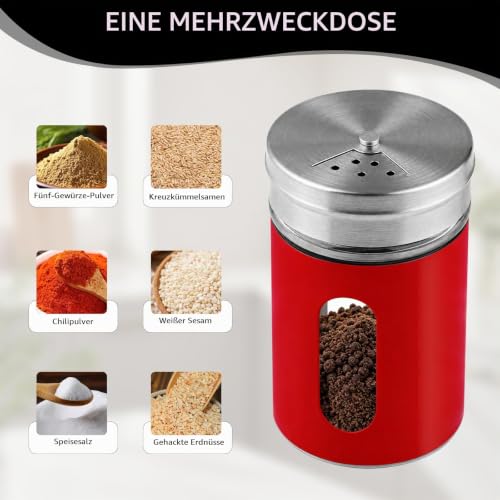 Foto von Gewürzdosen, 3 Stück Gewürzgläser mit Streueinsatz, 80ml Gewürzstreuer Edelstahl Mini Gewürzstreuer Glas Gewürz Organizer für Salz Pfeffer Gewürze Aufbewahrung Küchen Organizer(Silber/Rot/Schwarz)