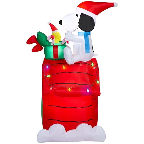 Gemmy Christmas Airblown Inflatable Snoopy and Woodstock on Doghouse Scene Peanuts 5.5 ft Tall