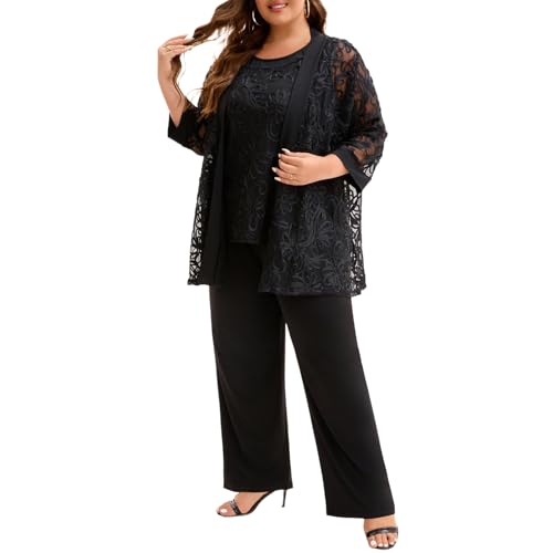 Plus Size 3 Piece Floral Embroidered Pantsuit Set Women Mother of Bride Wedding Guest Formal Evening Cocktail Party Attire4