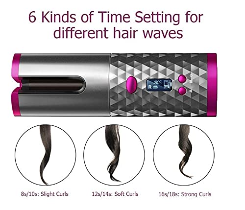 Miniatura 5 de Klick&Tell Rizador de pelo inalámbrico con pantalla LCD, batería de 5200 mAh y temporizador, 6 modos de temperatura ajustables de rizador de pelo