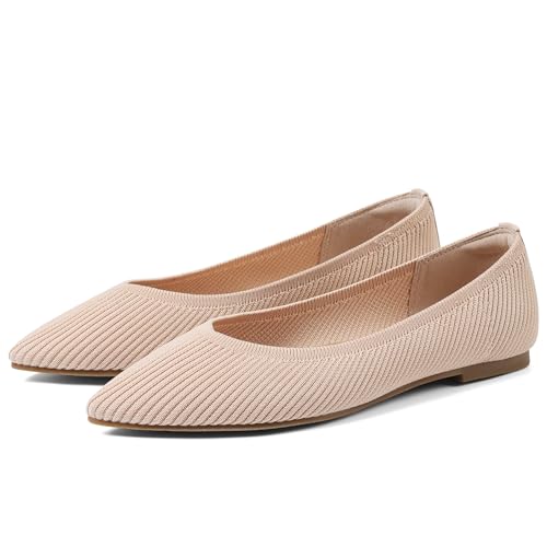 Image of CELNEPHO Red Women's Comfortable Knit Mary Jane Flats - Pointed Toe, Slip On, Arch Support, Washable, Casual & Dressy Shoes - US Size 11