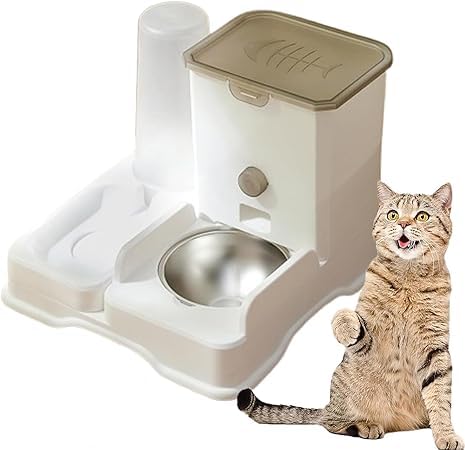 猫 ボウル 自動給餌器 給水器 自動給餌 犬猫兼用 餌やり 水飲み お留守番対策 セラミックス/ステンレス製ボウル付き 取り外し可能 清潔便利 猫 犬用 2in1 ペットフィーダー フードボウル 猫 猫ごはん器(ステンレス鋼)