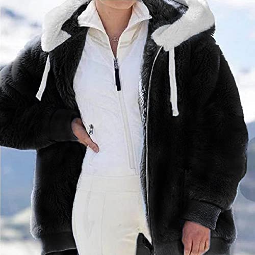 Franterd Oversized Fluffy Coats, Womens Full Zip Up Hoodie Sherpa Fleece Jackets Plus Size Winter Long Sleeve Sweatshirt #TOP3