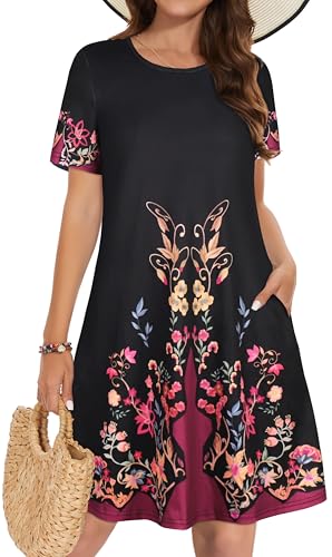 Image of Summer Dresses for Women Casual Tshirt Short Sleeve Floral Sundress Beach Cover Ups with Pockets 2026