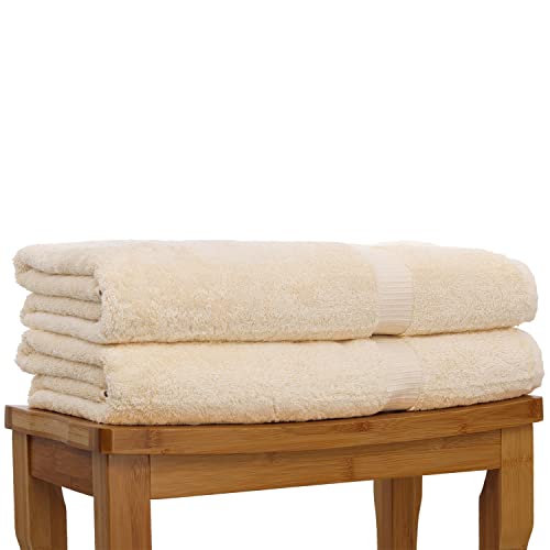 Image of Luxury Hotel & Spa Towel 100% Genuine Turkish Cotton Bath Sheets - Beige - Dobby Border - Set of 2