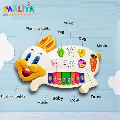Image of Rabbit Shape Musical Piano Keyboard Toy for Kids, Baby Piano with Animal Sounds, Light & Music, Mini Keyboard Instrument for Boys and Girls Age 1 to 5 Years