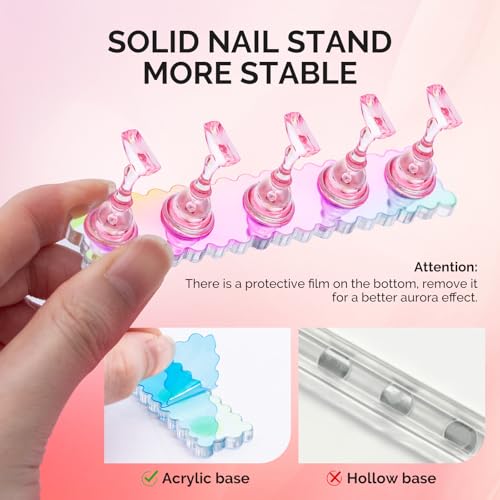 Image of MelodySusie 2-Set Nail Stand for Press Ons Acrylic Magnetic Base, Aurora | Strong Magnetic, Wider Base, Residue-free Tape, Fit LED /UV Lamps, Nail Tips, Full Accessories, DIY Salon, Beginners & Pros