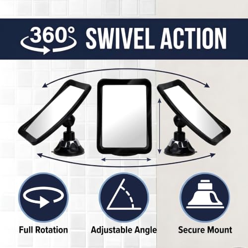 Image of MIRRORVANA Fogless Shower Mirror for Shaving with Upgraded Suction, Anti Fog Shatterproof Surface and 360 Swivel, 1X Magnifying, 6.3 x 6.3 Inch (Black)