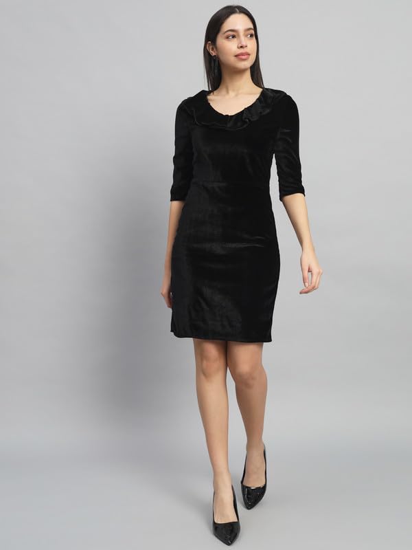 Image of V-Neck Party Dress for Women Bodycon | Shiny Velvet Half Sleeves Above Knee Length Outfit