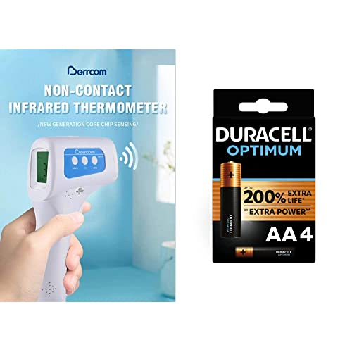 Termómetro frontal de infrarrojos sin contacto + Duracell - Pilas alcalinas Optimum AA, 1.5 Voltios LR6 MX1500, paquete de 4 Cover