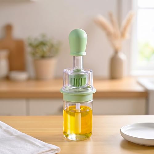Image of Nestasia 2 in 1 Glass Oil Spray & Brush Bottle for Kitchen (180 ml) - Separate Silicone Brush & Oil Storage Compartments with Dropper | Leakproof Oil Container for Cooking, Baking, Marinating & BBQ