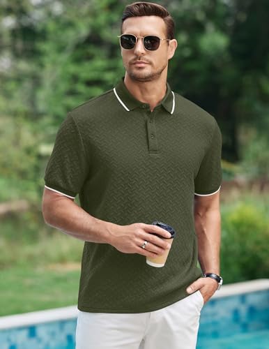 Image of JMIERR Mens Casual Polo Shirt Short Sleeve Vacation Button Summer Beach Knit Stretchy Golf Shirts