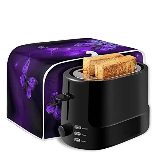 Image of Talayituse Purple Butterfly Print Toaster Cover - 2 Slice Wide Slot, Lightweight Dust Protection, Washable Appliance Bag