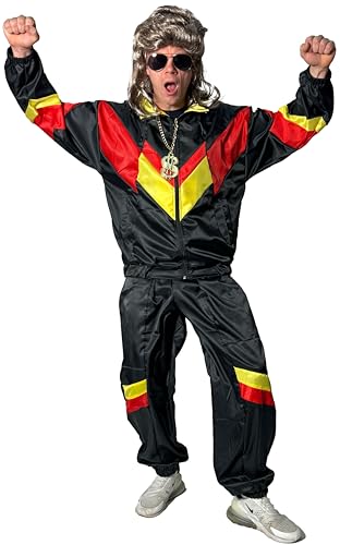 Foxxeo 80er Jahre Trainingsanzug Kostüm für Herren - schwarz rot gelb – Basic Ausführung – Größe:XXL