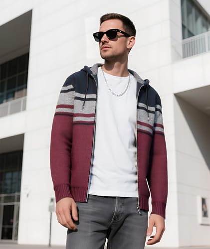 Image of LLdress Mens Knit Cardigan Sweaters Sherpa Lined Full Zip Hoodie With Pockets