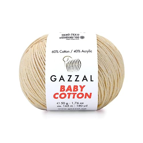5er-Pack (Knäuel) Gazzal Baby Baumwolle, 60 % Baumwolle, 40 % Acryl, je Knäuel 50 g, DK-Kammgarn, Amigurumi-Garn, Baby-Garn, 3445 5er-Pack (Knäuel) Gazzal Baby Baumwolle, 60 % Baumwolle, 40 % Acryl, je Knäuel 50 g, DK-Kammgarn, Amigurumi-Garn, Baby-Garn, 3445