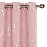 Picture of Deconovo Blackout Curtains - Silver Wave Line Print, Thermal Insulated, Noise Reducing, Privacy Drapes for Bedroom & Living Room (42W x 45L Inch, Coral Pink, 2 Panels)