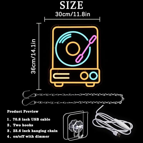 Image of Record Player Neon Sign for Wall Decor Music Neon Light Retro Music Player Led Neon Signs Colorful Led Neon Lights For Recording Studio Musical Instrument Store Decoration