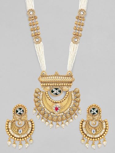 Image of Rubans Pearl Long Necklace Set Gold Plated Traditional Stylish Jewellery Gift for Women & Girls