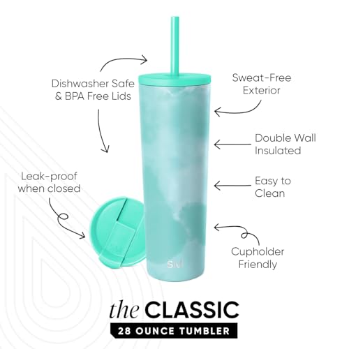 Image of Simple Modern Classic Tumbler with Straw Lid | Insulated Iced Coffee Cup Reusable Stainless Steel Water Bottle Travel Mug | Gifts for Women Men Her Him | 28oz | Ocean Tide