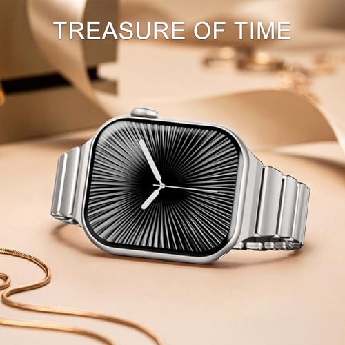 Image of Magnetic Slim Metal Band Compatible with Apple Watch Bands for Women Series 11 10 46mm 45mm 44mm 42mm SE 9 8 7 6 5 4 38mm 40mm 41mm 3 /2 /1,Luxury Stainless Steel Strap Silicone Link For iwatch