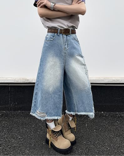 CUTEGAL Y2k Baggy Pants Cargo Jeans Unisex Wide Leg Jeans Mid Rise Streetwear Ripped Pants Grunge Clothes3