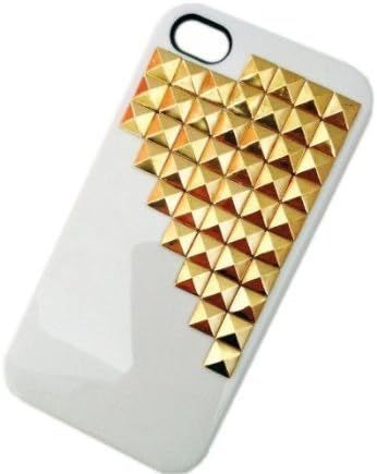 White Fashion Gold Pyramid Punk Spikes and Studs Rivet Case Cover for Apple iPhone 5 5S