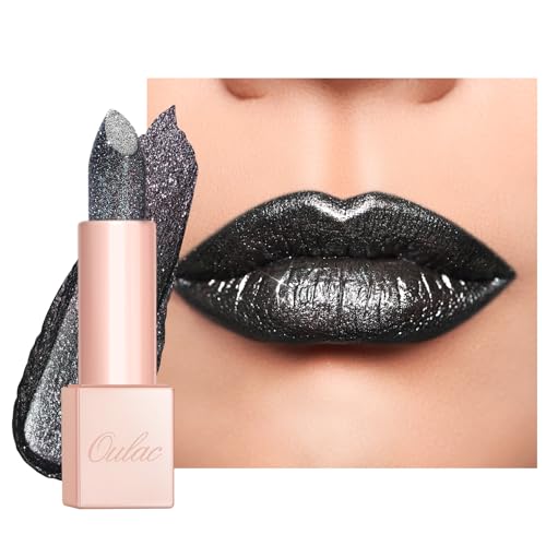Oulac Halloween Black Lipstick Grey Black with Silver Shimmer - M...