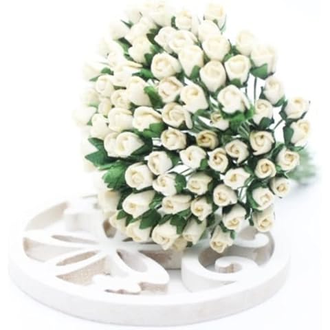 Neue kleine Creme Rose Scrapbook Craft 50pcs 5mm Mulberry Paper Flower Hochzeit Karte Cover