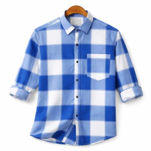 Image of FALCONWEAR Men's Cotton Checkered Casual Shirt Black and White Buffalo Plaid Button Down Full Sleeve Regular Fit Stylish for Boys and Men