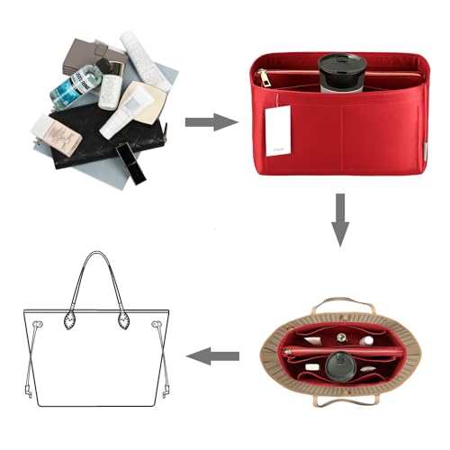 Organizador para bolso con cremallera rojo seda grande miniatura 6