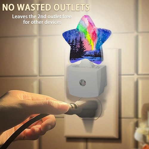 Image of Northern Lights Night Light Plug-in Dusk to Dawn Smart Sensor White Led Nightlight for Bedroom Bathroom Kitchen Hallway Stairs Energy Efficient Decor Desk Lamp