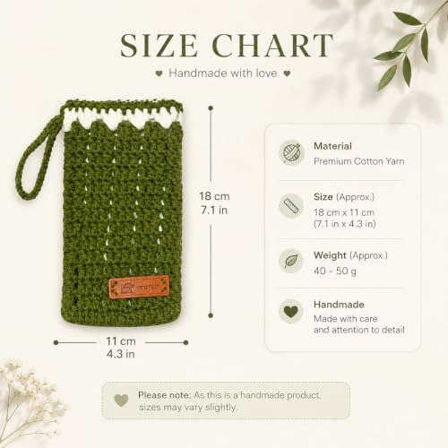 Image of CuddleBerry Co Handmade Crochet Mobile Pouch, Forest Green, with Wrist Strap, Phone Sleeve for Women and Girls