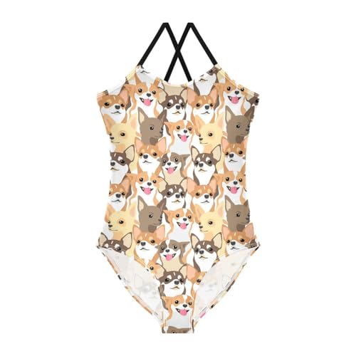 Chihuahua Dog Girls One Piece Swimsuits Animal Sport Halter Swimwear Beach Bathing Suit 9-10T Multi