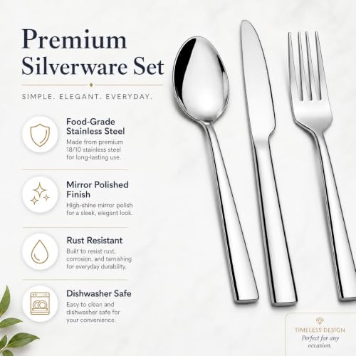 18-Piece Stainless Steel Silverware Set for 6, Mirror Polished Flatware Set Includes 6 Dinner Knives, 6 Dinner Forks & 6 Dinner Spoons, Dishwasher Safe Cutlery Set for Home Kitchen Restaurant by SANTUO - Used condition - Image 6