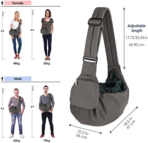 SlowTon Pet Sling Carrier, Dog Papoose Hand Free Puppy Cat Carry Bag with Bottom Supported Adjustable Padded Shoulder Strap and Bag Opening Front Zipper Pocket Safety Belt for Daily Use (Small, Grey)