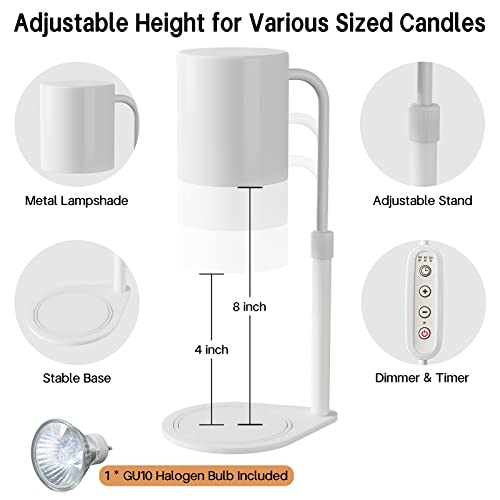 Vioaoeafa Candle Warmer Lamp,Thin Metal Base,Height Timer Brightness Adjustable,Compatible With Yankee Candle For Scented Wax Melting Comes With An Extra 50W Bulb (White) #TOP1