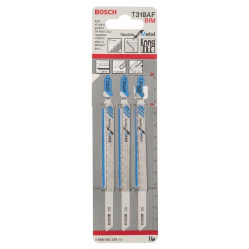 Bosch 2 608 636 230 - Hoja de sierra de calar T 318 AF - Flexible for Metal (pack de 3)